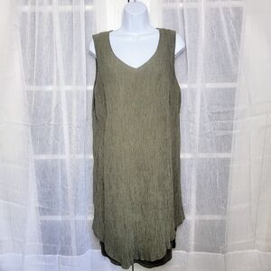 J Jill Pure Jill Green Crinkle Gauze V Neck Asymmetrical Shift Dress L Lagenlook